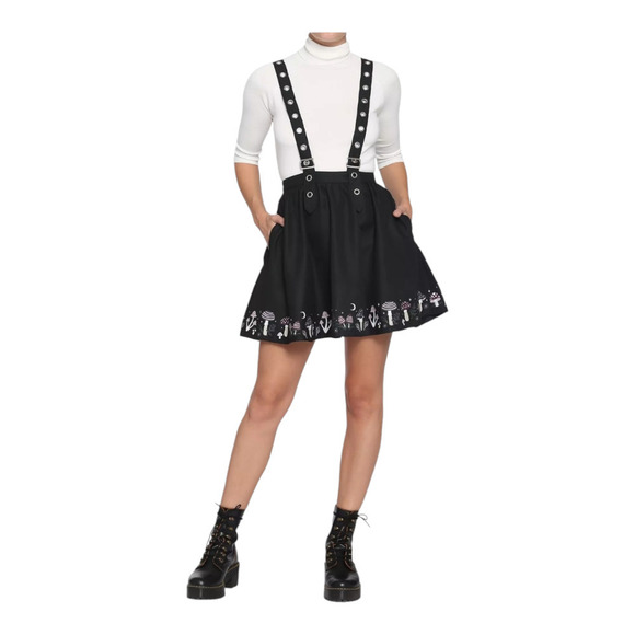 HotTopics sz small Mushroom border grommet suspender skirt black goth grudge - Picture 13 of 14